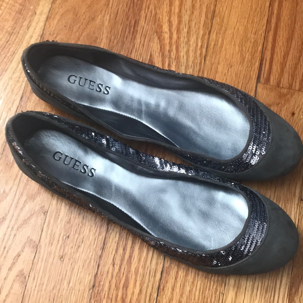 Silver/gray suede and sequins ballet flat